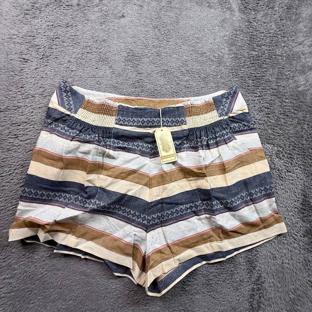 Mudpie Savannah Striped Shorts 100% Cotton NWT Womens L w/ Pockets Elastic Waist